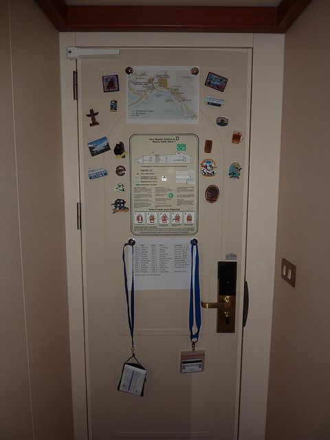 the door is covered with many different items