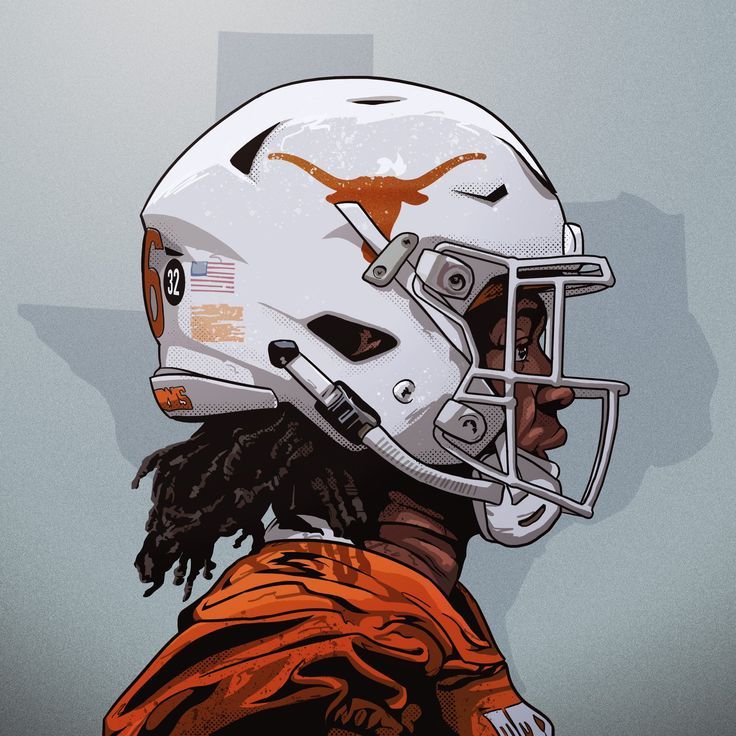 a drawing of a football player wearing a helmet with the texas longhorns on it