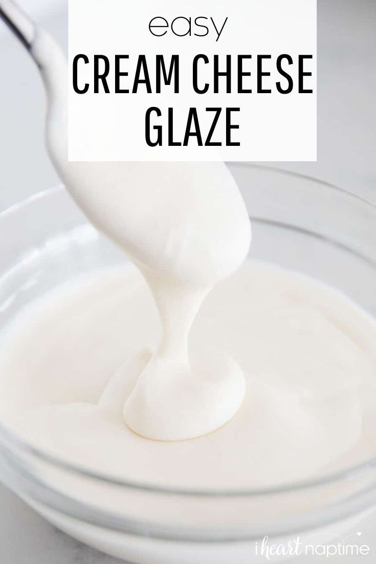 a spoon full of cream cheese glaze with the words easy cream cheese glaze above it