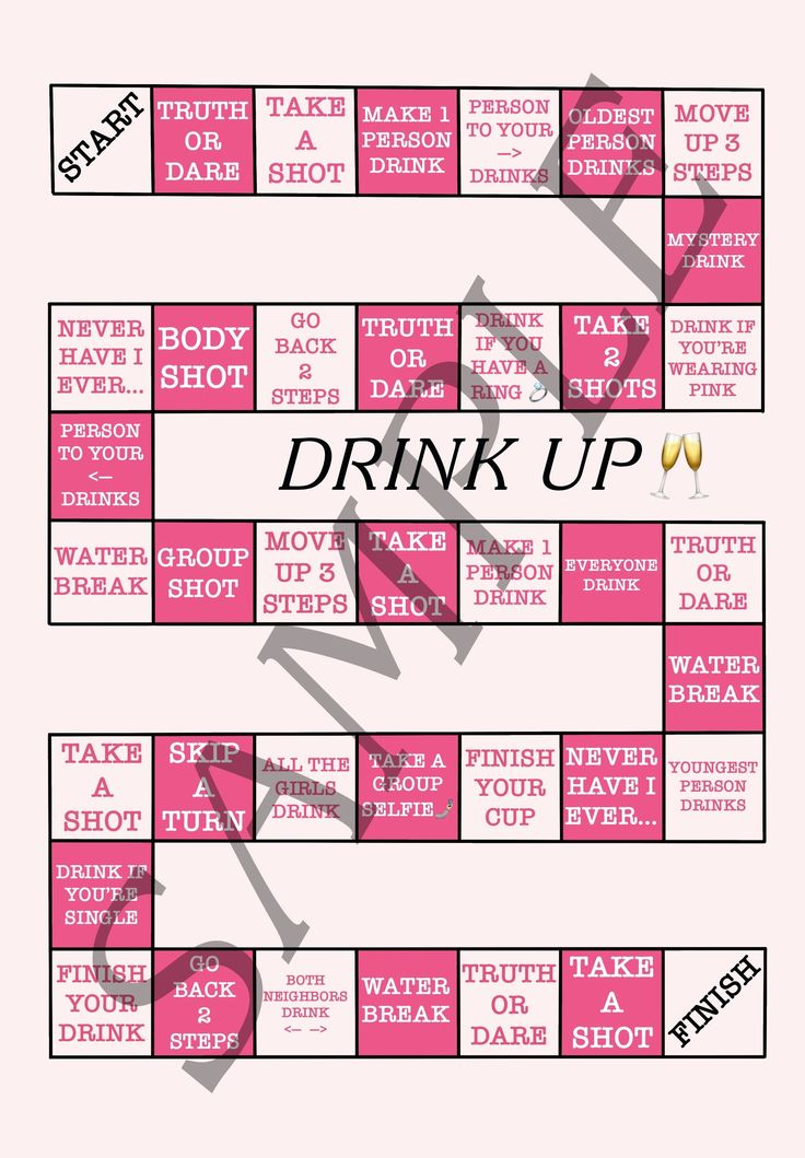 a pink and white game board with words on it that say drink up, watermelon