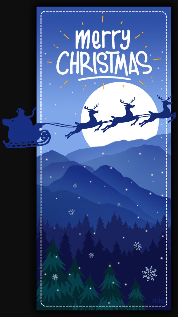 a christmas card with santa flying through the sky and reindeer on his sleigh