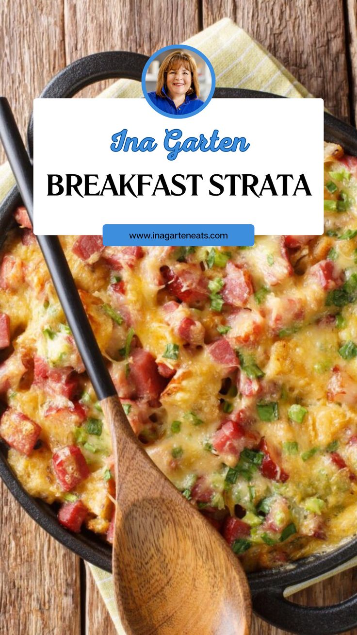 Ina Garten Breakfast Strata Bacon And Cheese Breakfast Strata, Breakfast For 8 People, Breakfast Recipes With Sourdough Bread, Ina Garten Brunch Recipes, Ina Garten Breakfast Recipes, Strata Recipes Breakfast Overnight, Sourdough Bread Breakfast Recipes, Baguette Breakfast Ideas, Eggs Strata