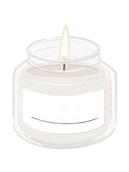 a white candle with a wooden stick sticking out of it's top in a glass jar