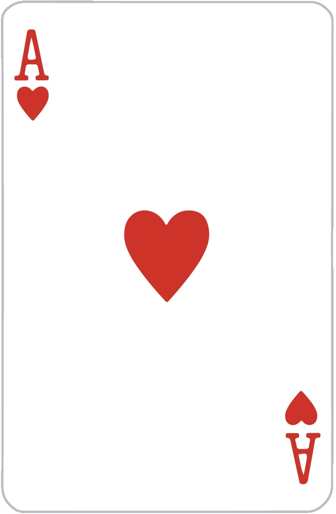 a playing card with two hearts on the front and one at the back, in red