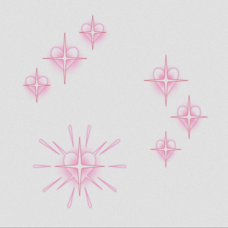 four pink shapes are arranged in the shape of hearts and arrows on a white background