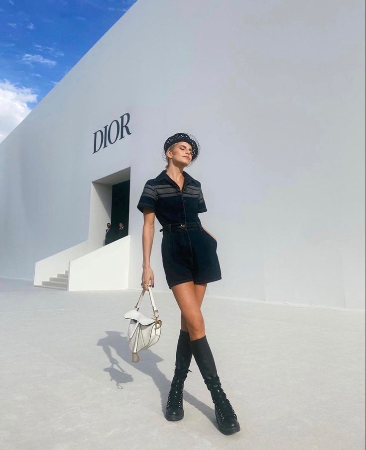 @carodaur in Dior at their SS22 show at PFW Sep 2021 Caroline Daur, Dior 2021, Closet Fashion, European Fashion, Paris Fashion Week, Over Knee Boot, Cold Shoulder, Leather Skirt, Fashion Week