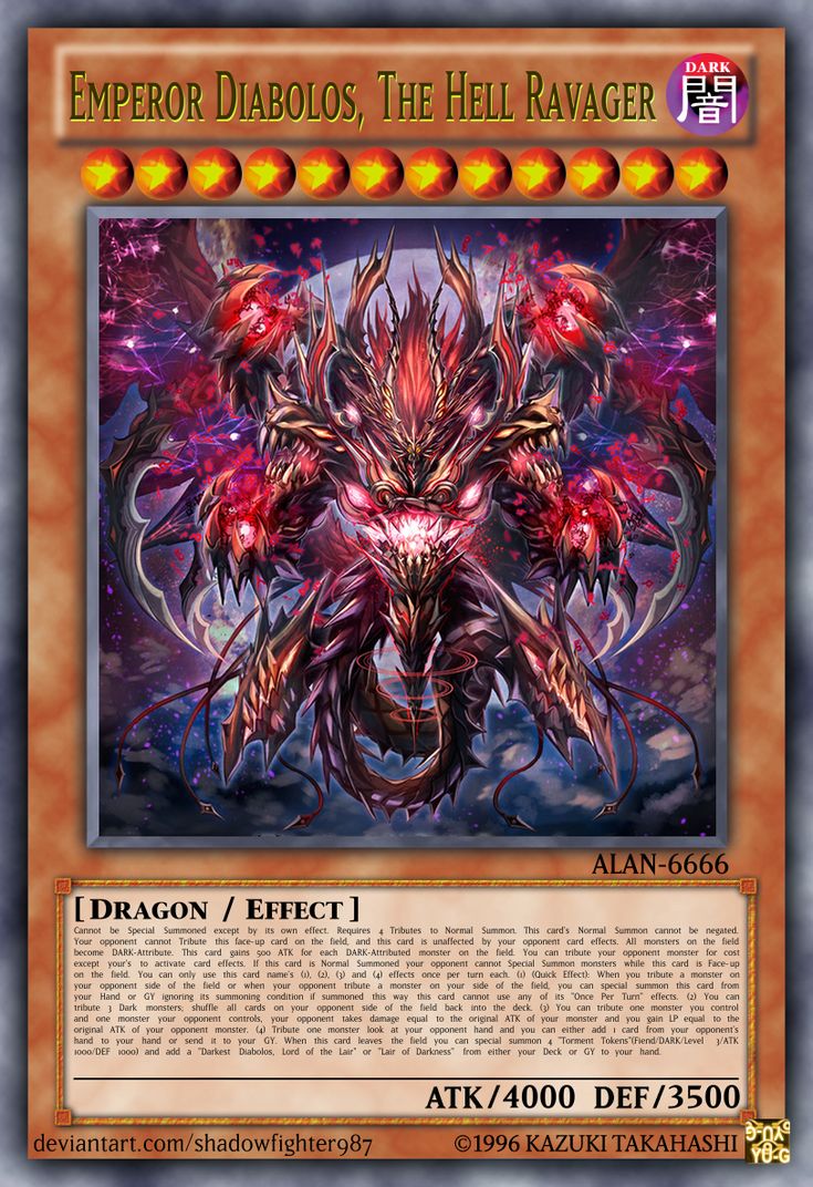 the card for emperor diabolos, the hell ravener from dragon / effect