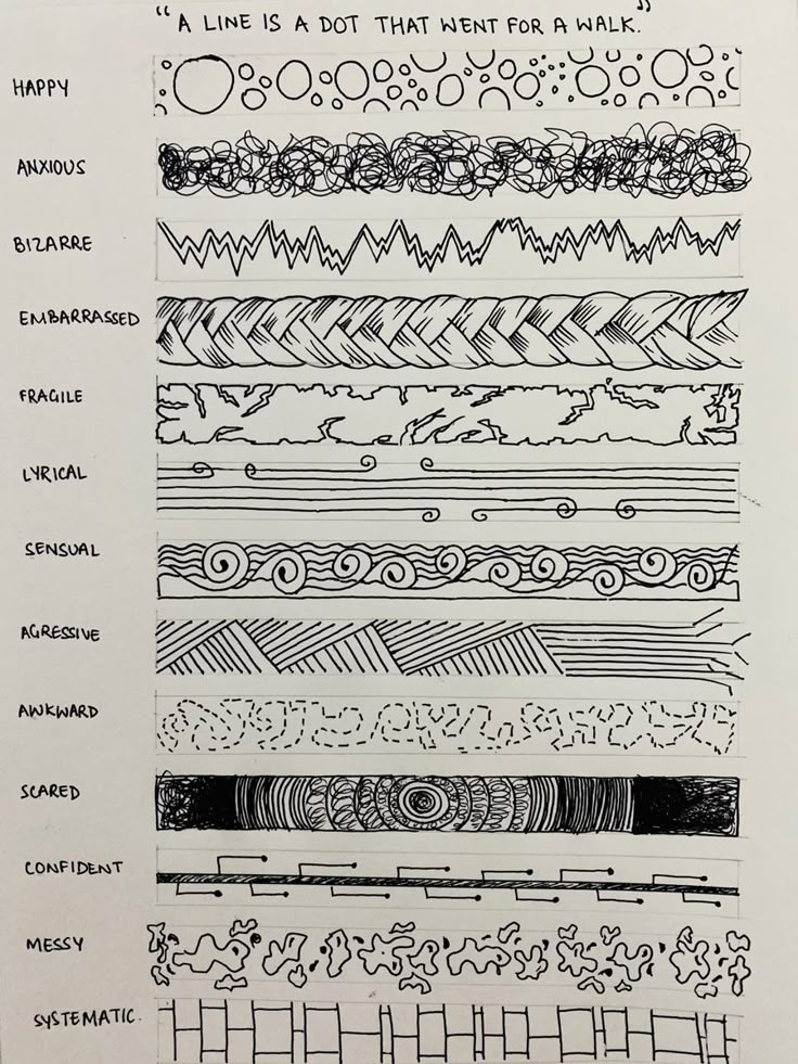 some lines are drawn on top of each other with different shapes and sizes in them