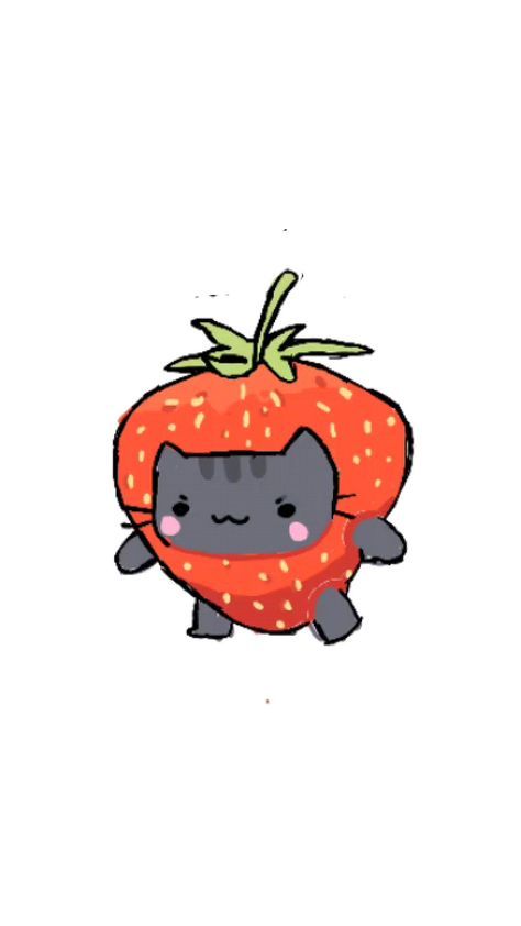 a drawing of a cat sitting on top of a strawberry