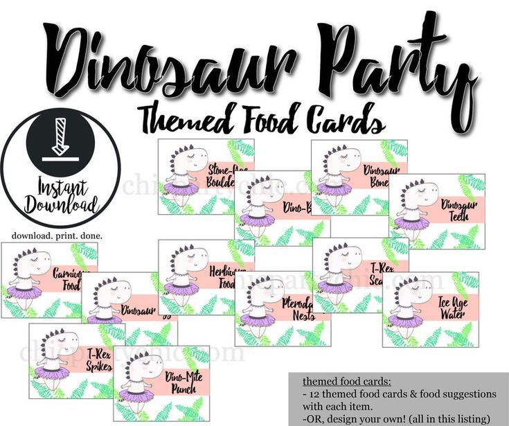 the dinosaur party themed food cards