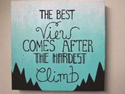 a sign that says the best view comes after the hardest climb on a wall