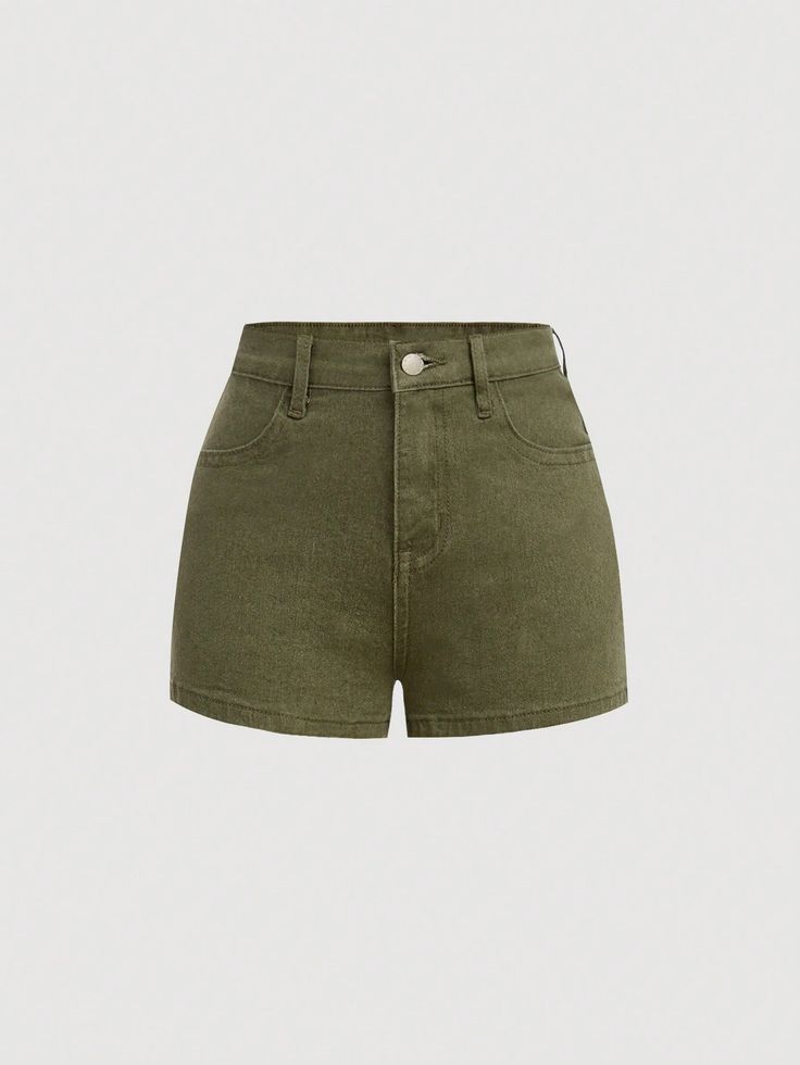 Shorts Verde, Short Verde, Army Green Shorts, Girls Denim Shorts, Jeans Casual, Elegant Dresses Long, Short Jeans, Girls Denim, Short En Jean