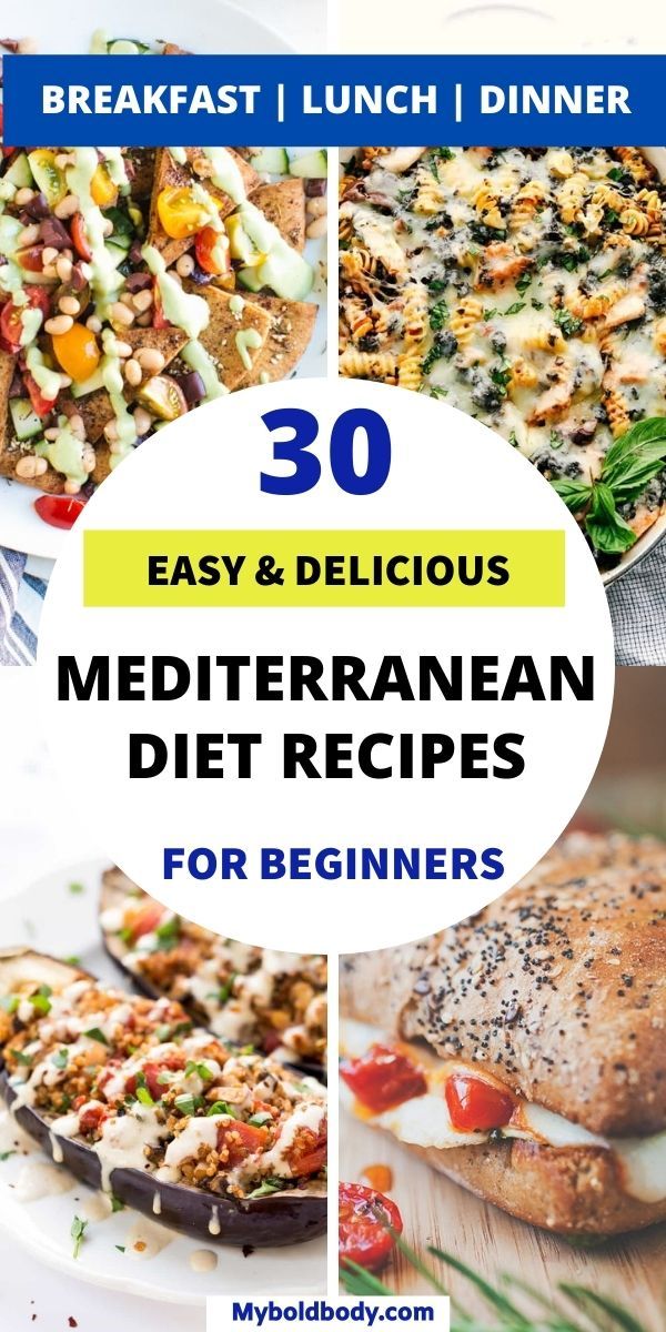 the cover of 30 easy and delicious mediterranean diet recipes for beginners, including bread