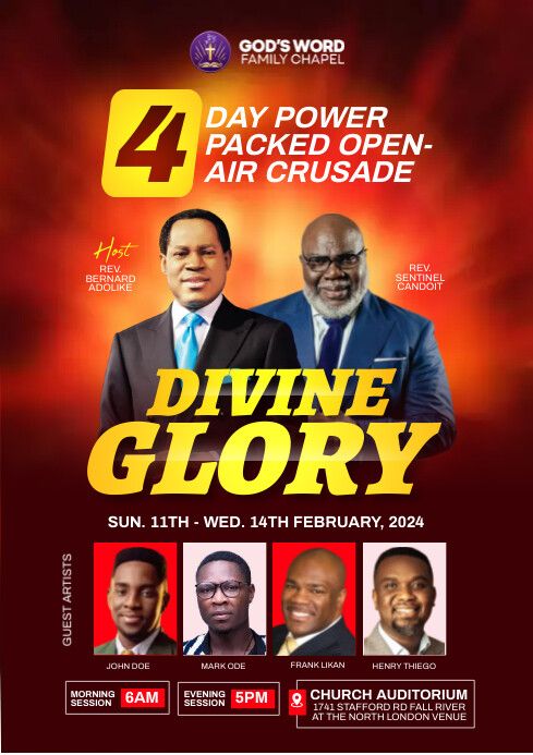 the flyer for divine glory with four men