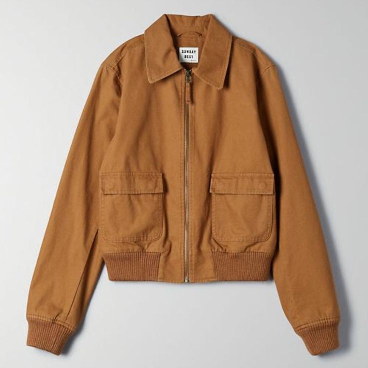 Never Worn! Still Has Tags On. Aritzia Sunday Best Ainsley Jacket Tan Xs Aritzia Jacket, Exposed Zipper, Bomber Jackets, Twill Fabric, Tan Brown, Adidas Jacket, Women's Blazer, Wool Blend, Vintage Inspired