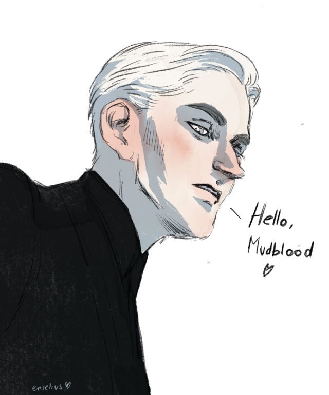 a drawing of a man with white hair and blue eyes, wearing a black shirt