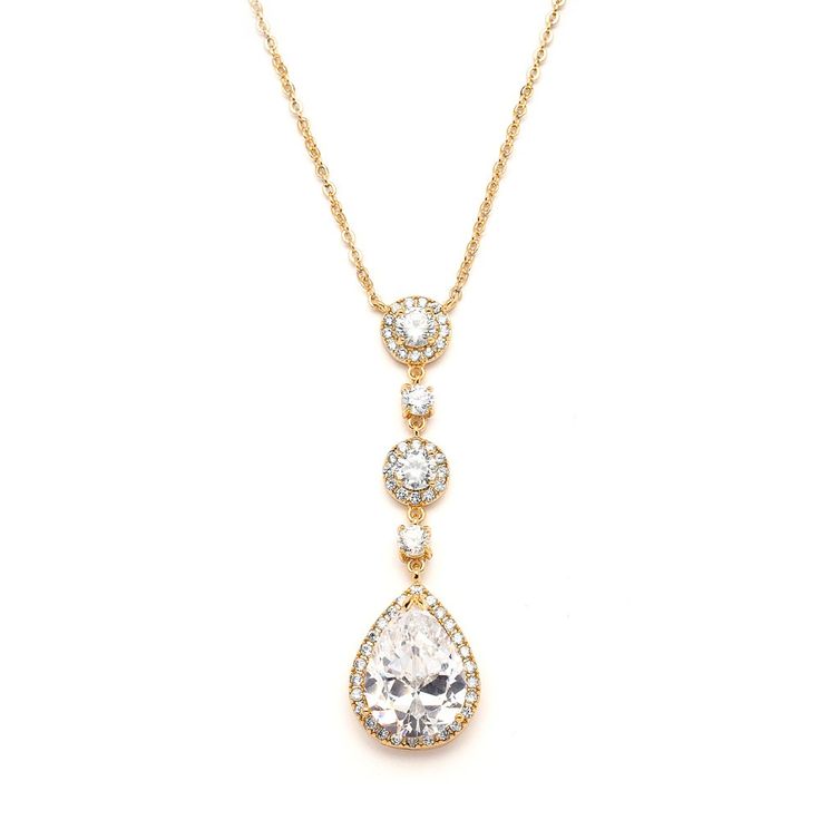 PRICES MAY VARY. LUXURY STYLE: Mariell Cubic Zirconia Y-style Gold Pendant Necklace for Bridal or Special Occasion, Features a Plunging Bold Teardrop with Round-Cut Halos, ChainGenuine 14 K Gold Plating with the Look of Fine Jewelry PERFECT SIZE: Dramatic Pendant Measures 2 1/4" High, Length is Adjustable 16"- 19" on Gold Head-Turning Statement Necklace for Yourself or For Impressive Gift-Giving QUALITY DESIGN: Finest Quality Cubic Zirconia for Diamond-like Brilliance, Gorgeous Wedding Jewelry f Mother Of The Groom Jewelry, Groom Jewelry, Mother Of The Bride Jewelry, Bridal Necklaces, Gold Necklace Wedding, Gold Bridal Necklace, Rose Gold Pendant Necklace, Wedding Pendant, Drop Pendant Necklace