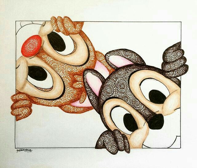 an image of two cartoon characters in the same drawing style, one is looking at another