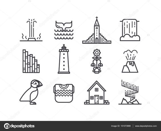 line icons with different types of buildings and other things to see in this icon set