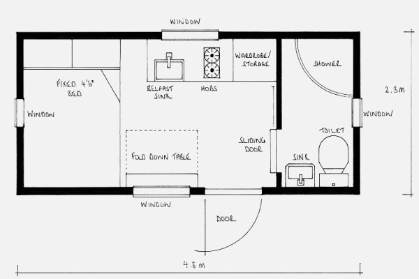 the floor plan for a small bathroom