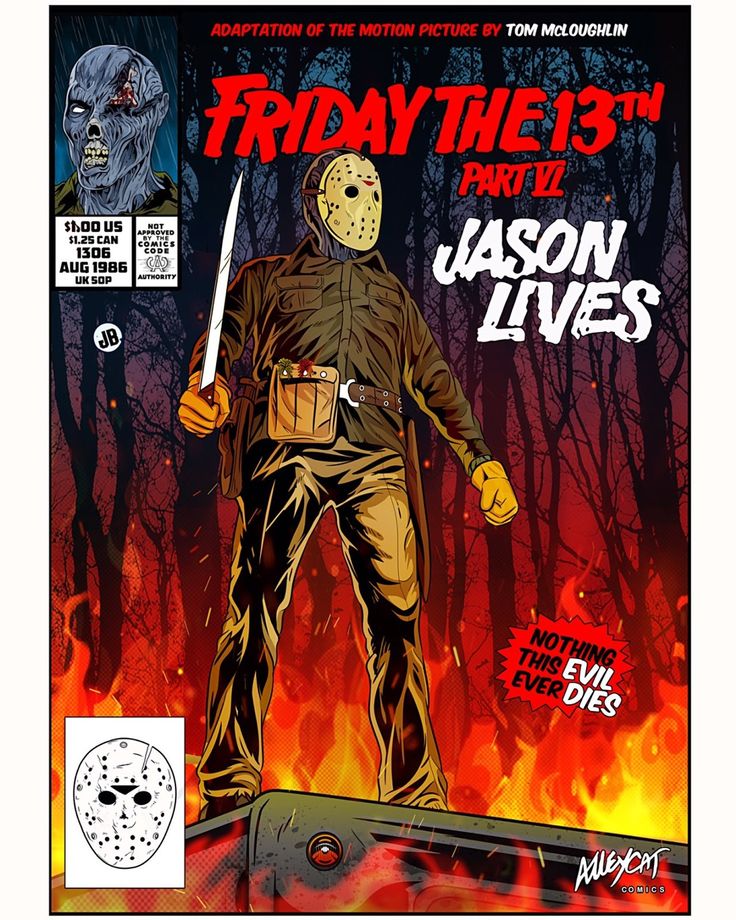 an advertisement for friday the 13th with a man holding a knife