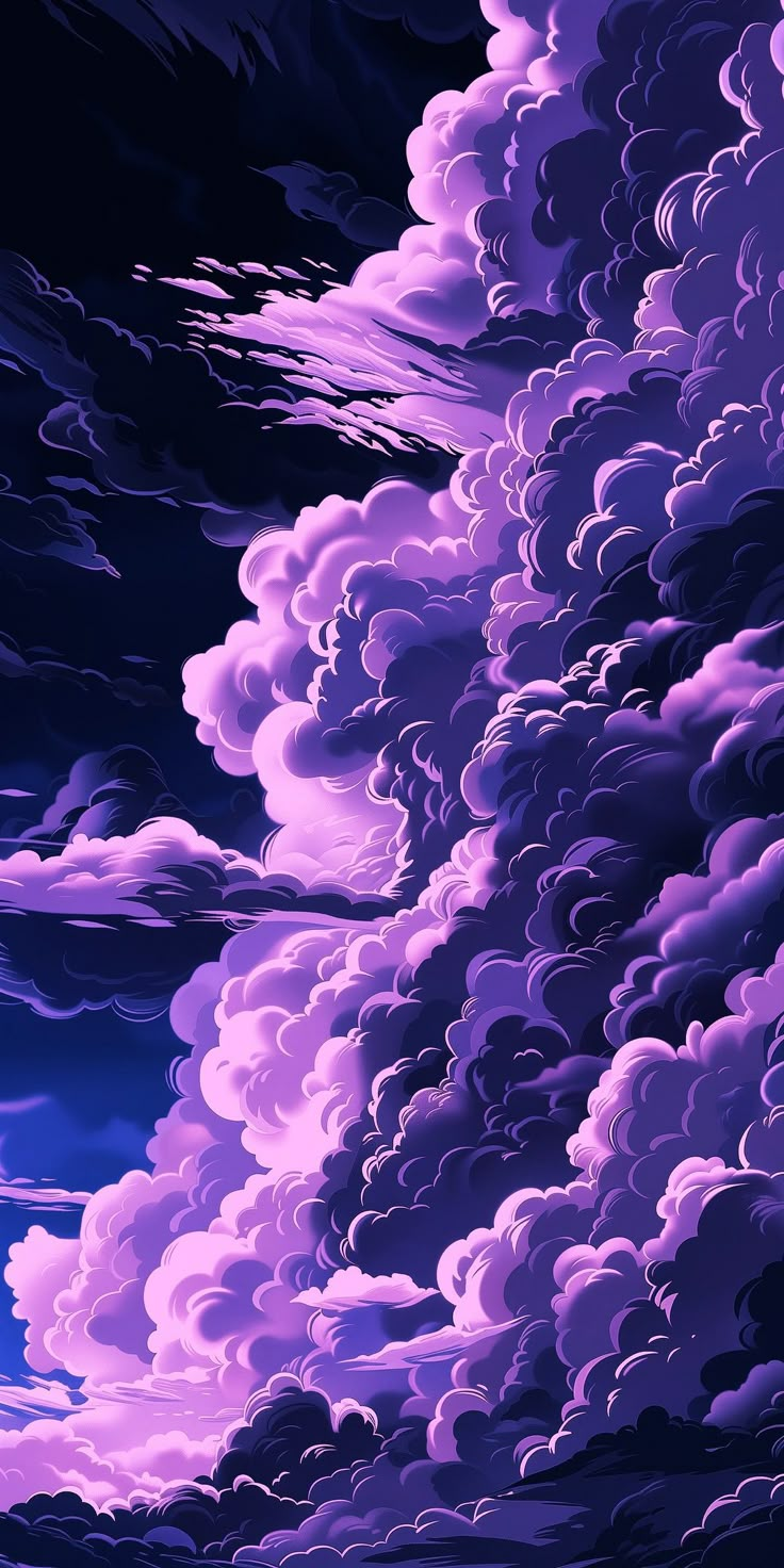 the sky is filled with purple clouds