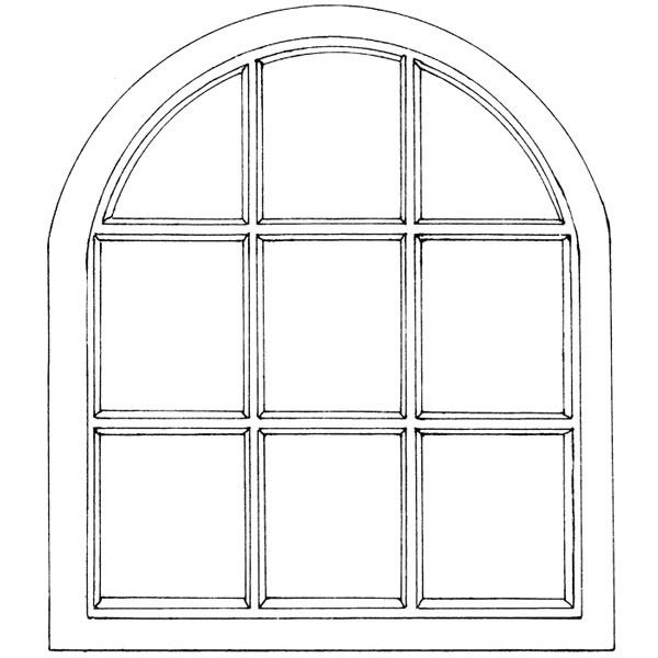 an arched window with four panes on each side