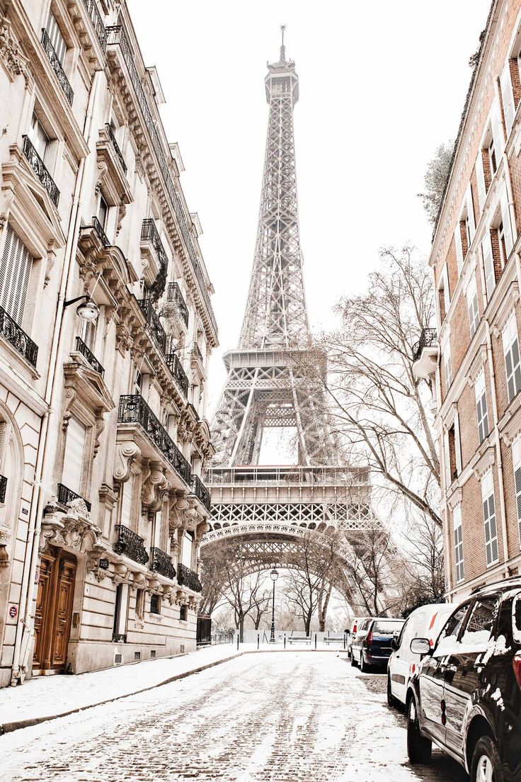 the eiffel tower in paris, france on a snowy winter day stock photo