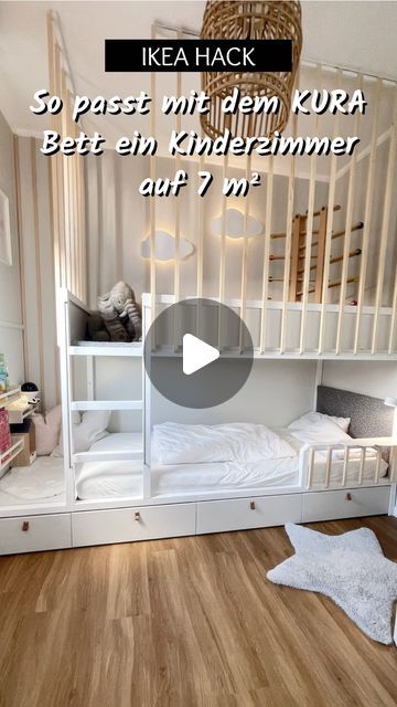 a room with bunk beds and wooden floors in the corner, next to a rug on the floor