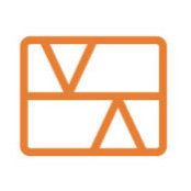 an orange square with the letter v on it's bottom half and two diagonals in