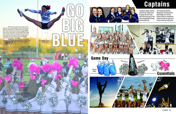 the collage shows images of cheerleaders and their outfits