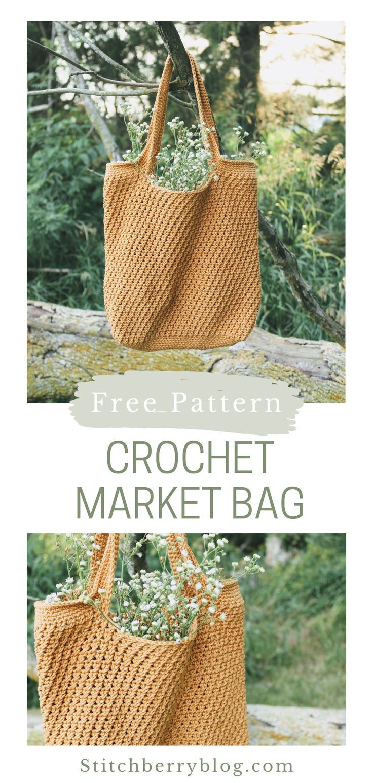 the free crochet market bag pattern with text overlay