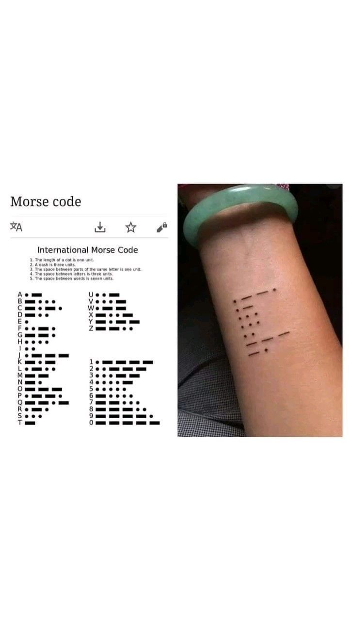 an image of a wrist tattoo with the word morse code on it's arm