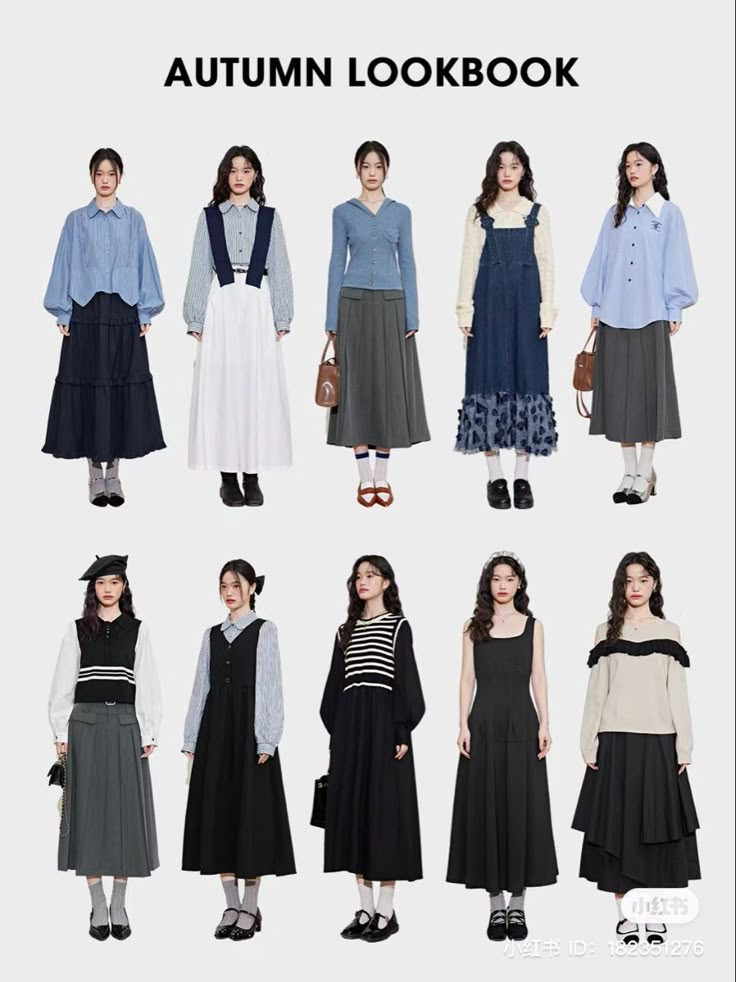 Pasar Seni Outfit, Old Money Parisian Outfits, Asian Modest Outfit, Formal Long Skirt Outfit, Navy Blue Long Skirt Outfit, Cute Outfits With Long Skirts, Japanese Aesthetic Outfits, Japanese Fashion Minimalist, Japanese Inspired Outfits