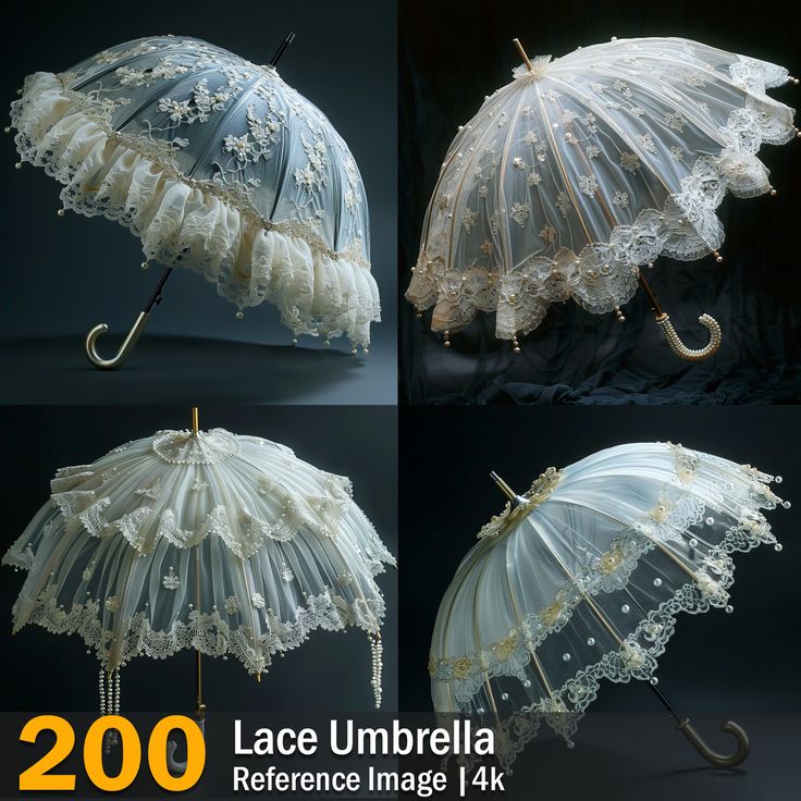 Lace Umbrella  | Reference Images | 4K,  on ArtStation at https://www.artstation.com/artwork/OG26E8 Umbrella Reference, Jellyfish Fashion, Parasol Diy, Umbrella Tutorial, Wedding Ring Images, Fancy Umbrella, Vibe Board, Transparent Umbrella, Lace Umbrella