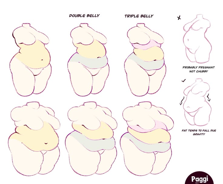 how to draw a baby belly with different positions and body shapes, including the stomach