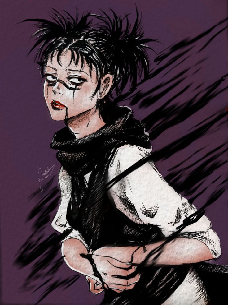 a drawing of a woman with black hair