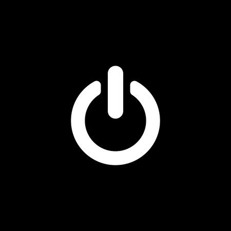 a black and white image of a power button on a dark background with the word, ` `