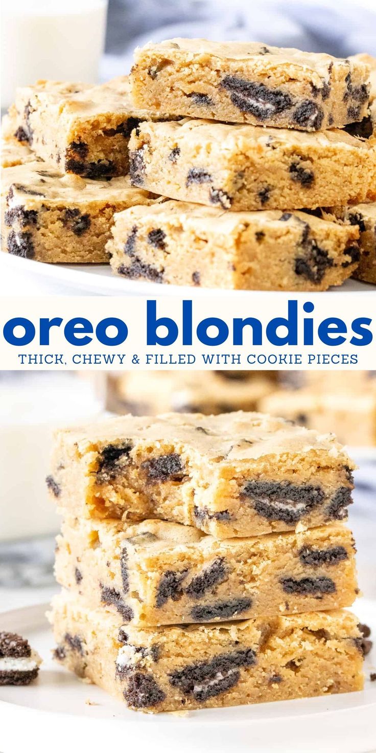 oreo blondies stacked on top of each other