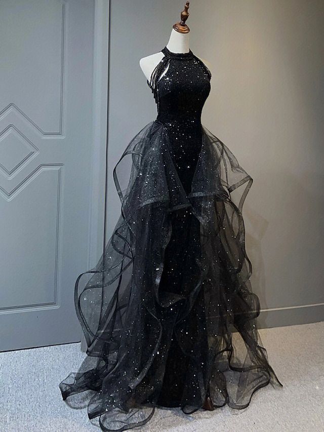 Prom Dresses Sparkle, Black Tulle Prom Dress, Dresses Sparkle, Gaun Abad Pertengahan, Shine Dress, Robes Glamour, Plus Size Vintage Dresses, Dress Wedding Party, Black Evening Gown