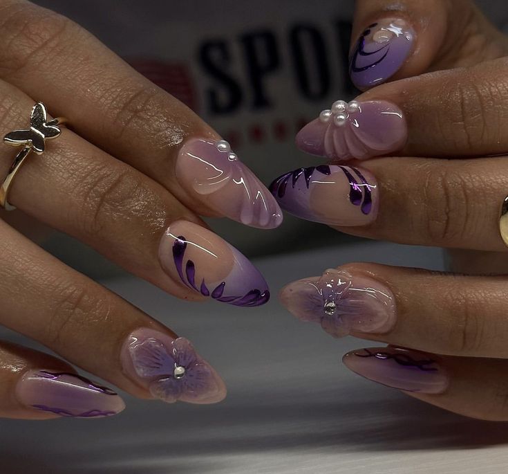 Purple Chrome Nails, Nail Journey, Blue Gel Nails, Nail Piercing, Become Your Own Boss, Nail Courses, Purple Acrylic Nails, Blue Chrome, Moon Nails