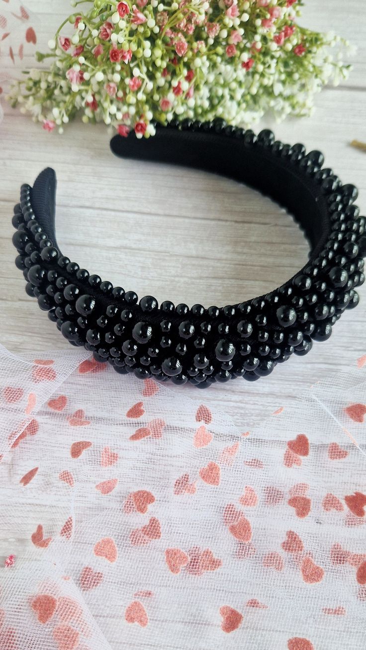 Chunky black pearl embellished headband. Beautiful ladies hair band. FOLLOW ME  For latest offers competitions and latest designs please follow me on Instagram  www.instagram.com/bowsewcutedesigns/ All our bows comes beautifully boxed Black Hair Band, Hair Bands For Ladies, Embellished Headband, Ladies Hair, Embellished Headbands, Alice Band, Black Headband, Belly Dance Costumes, Turban Headbands