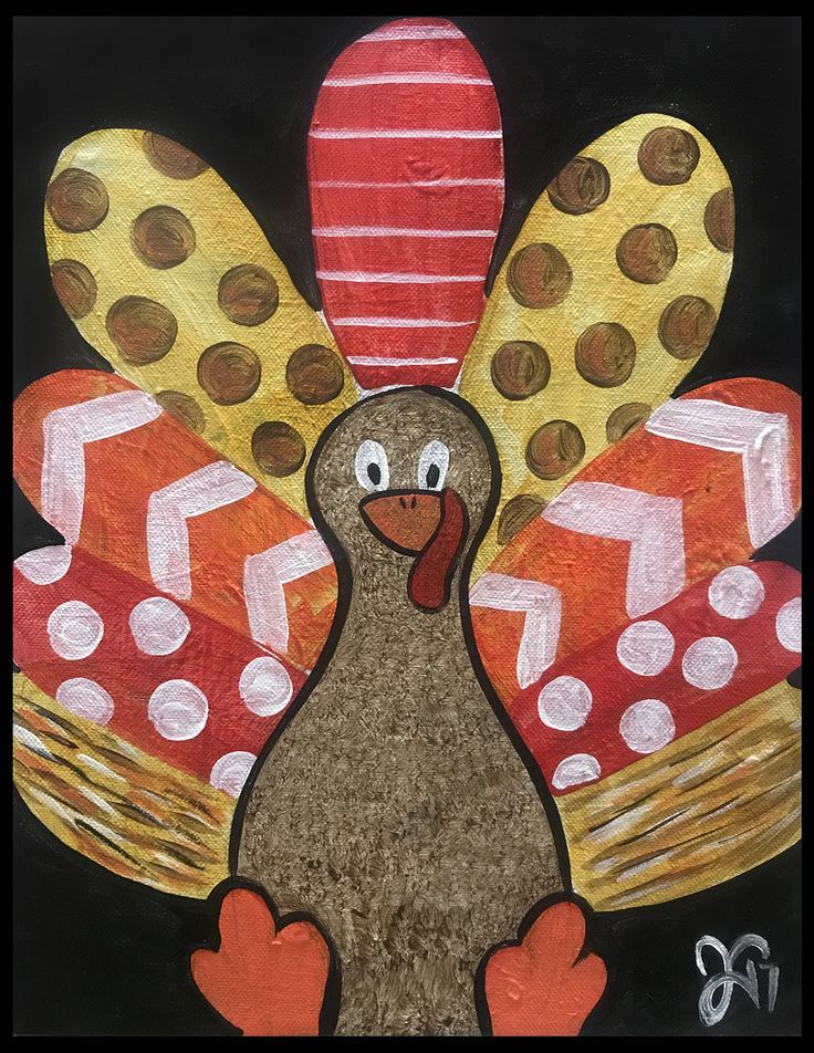 a painting of a turkey with hearts on it