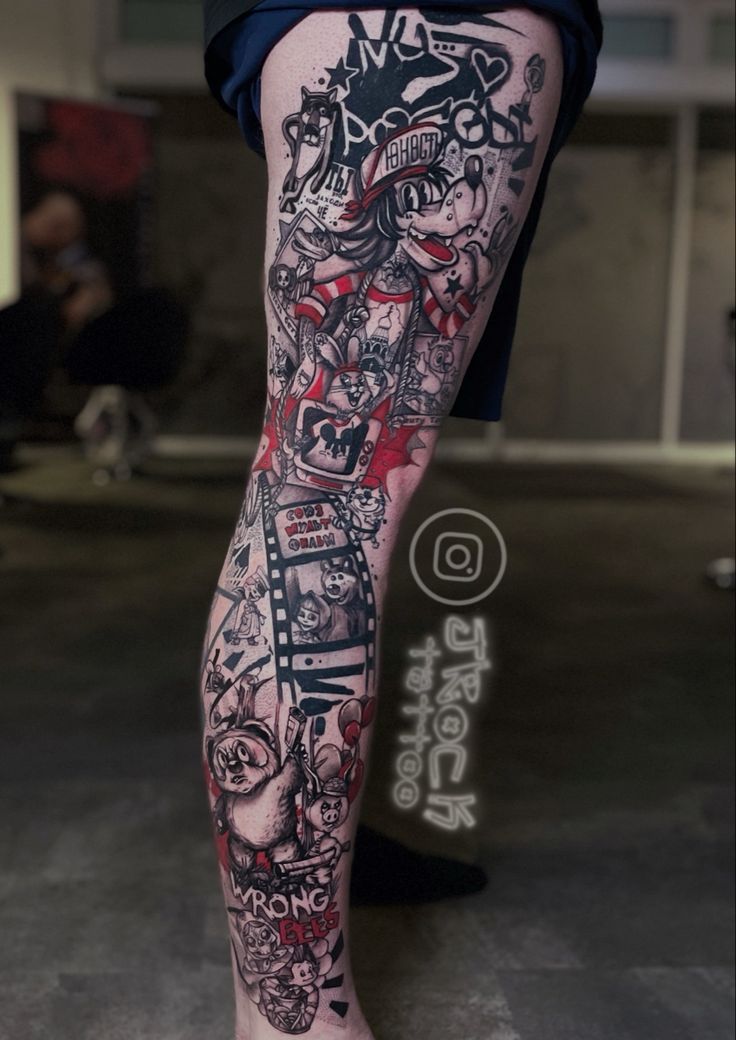 Legsleeve tattoo based on cartoons from the USSR and Russia
Cartoon tattoo trash polka tattoo Cartoon Tattoos For Men, Tattooed Man, Russian Cartoons, Polka Tattoo, Cartoon Tattoo, Trash Polka Tattoo, Leg Tattoo Men, Leg Sleeve Tattoo, Trash Polka