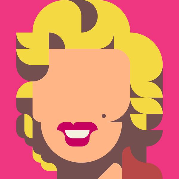 a woman's face with yellow hair and red lips on a pink background is featured in the poster