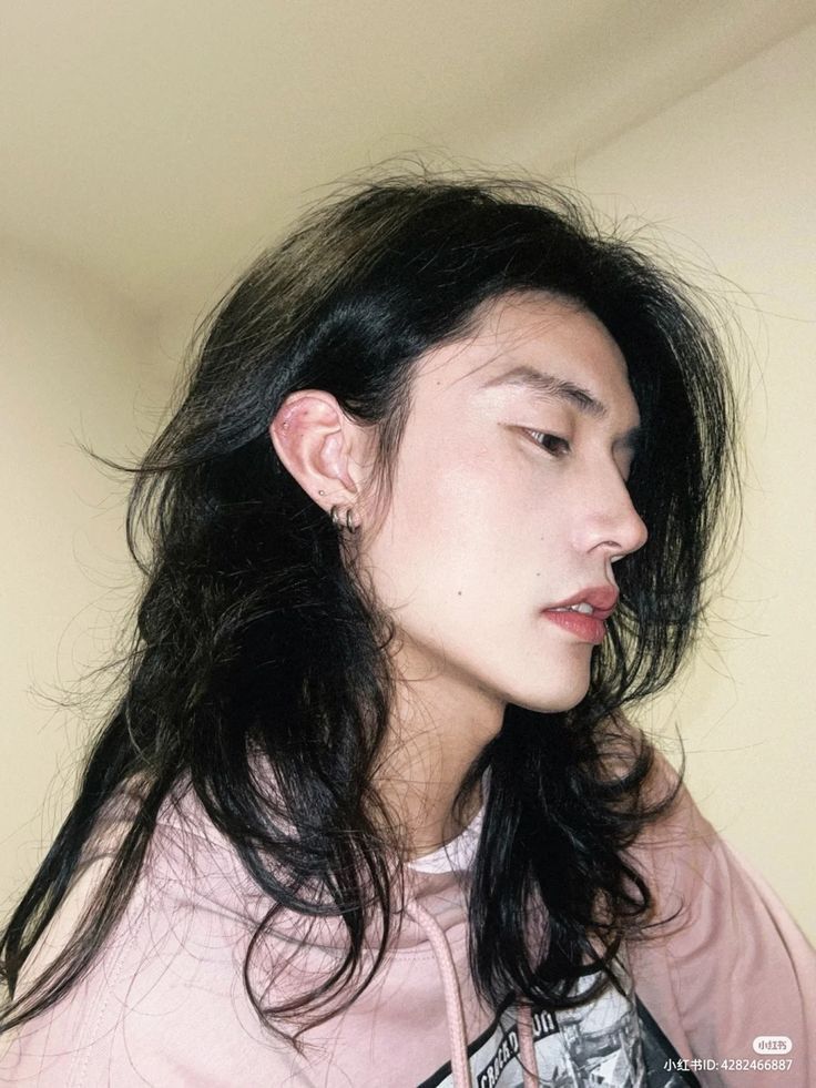 Man With Long Hair Side Profile, Asian Guy Side Profile, Male Hair Reference Long, Japanese Male Long Hair, Long Hair Men Reference, Long Hairstyles Guys, Long Hair Man Reference, Male Hairstyles Drawing Curly, Asian Man Side Profile