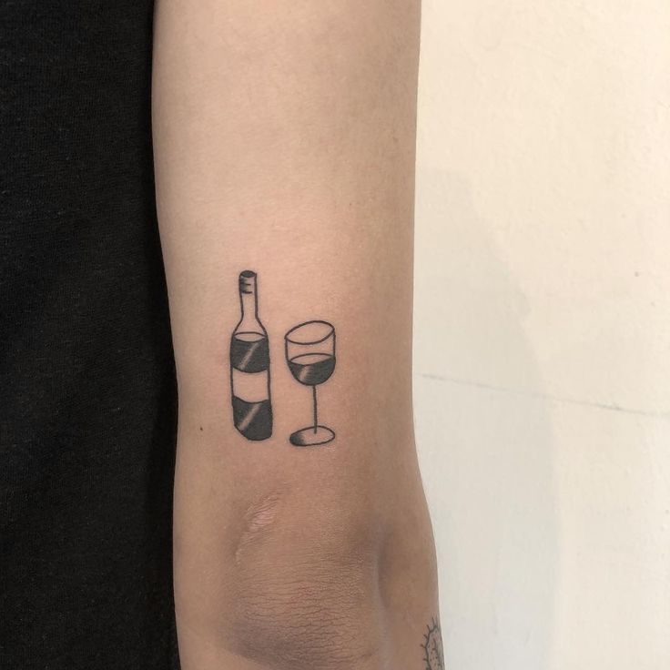 Wine bottle and glass tattoo by yeahdope inked on the right triceps Wine Tattoos, Wine Glass Tattoo, Tattoo Line Art, Wine Tattoo, Glass Tattoo, Plane Tattoo, Unique Tattoos For Men, Wallpaper Matching, Tato Minimal