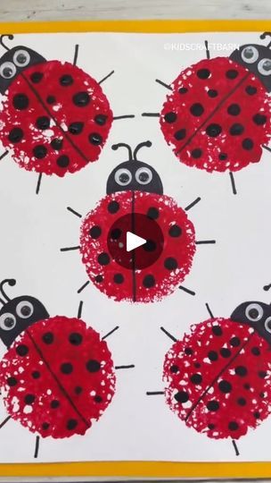 the ladybugs are painted on white paper with red and black dots in them