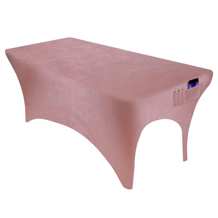 a pink table cloth with an electronic device on it's top and bottom edge