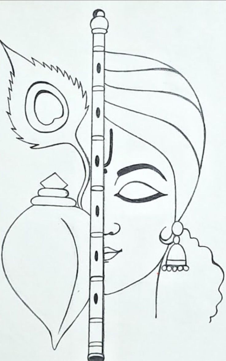 a drawing of a woman with a mask on her face and flute in front of her